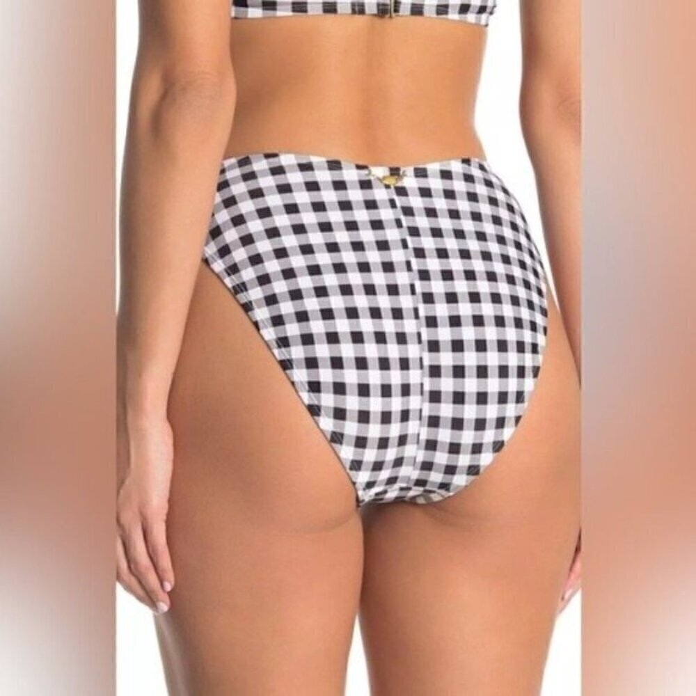 NWT Betsey Johnson High Cut Bikini Bottoms Size Large Black White Gingham Print - Picture 2 of 7